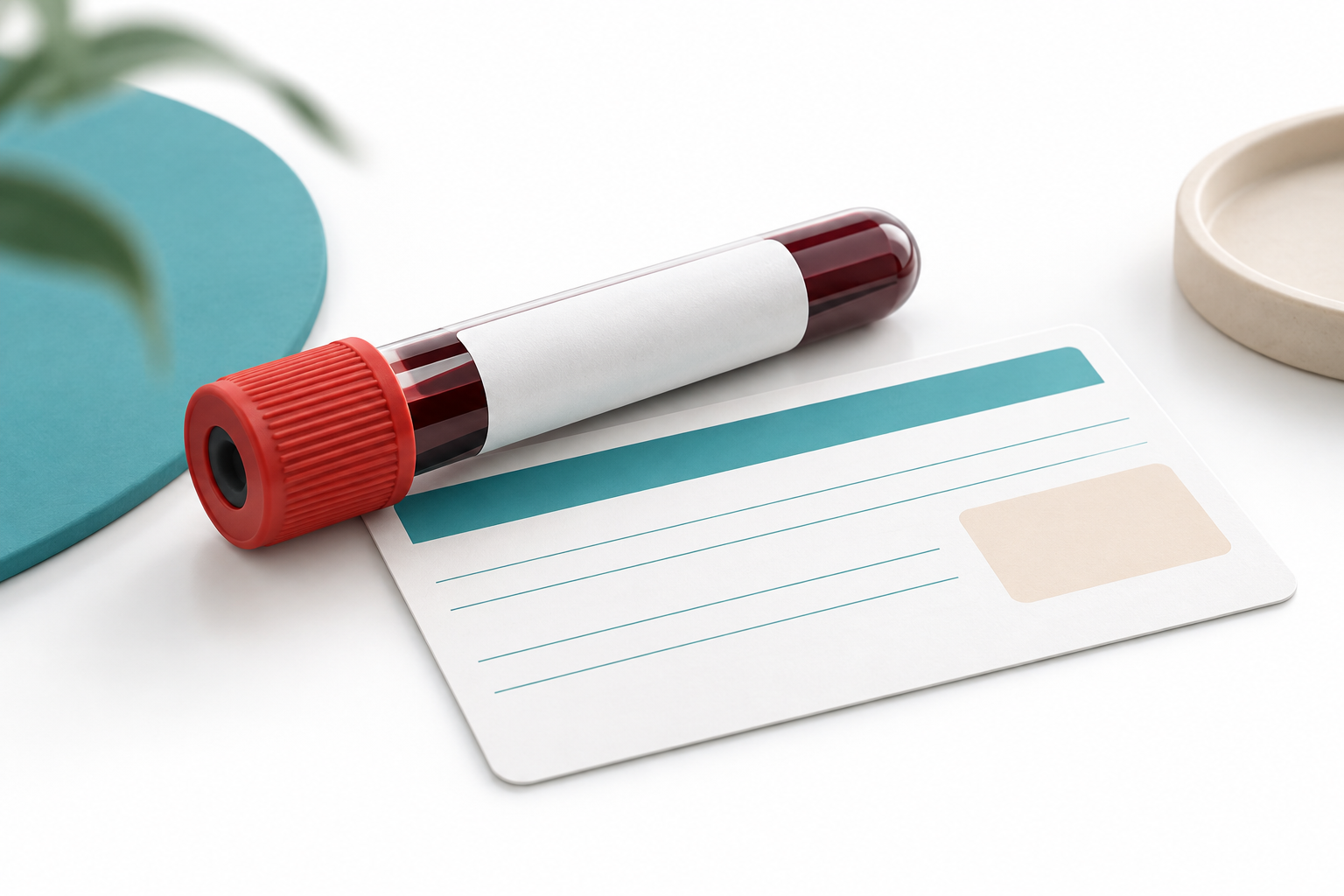 Editorial illustration of a blood collection tube and laboratory card