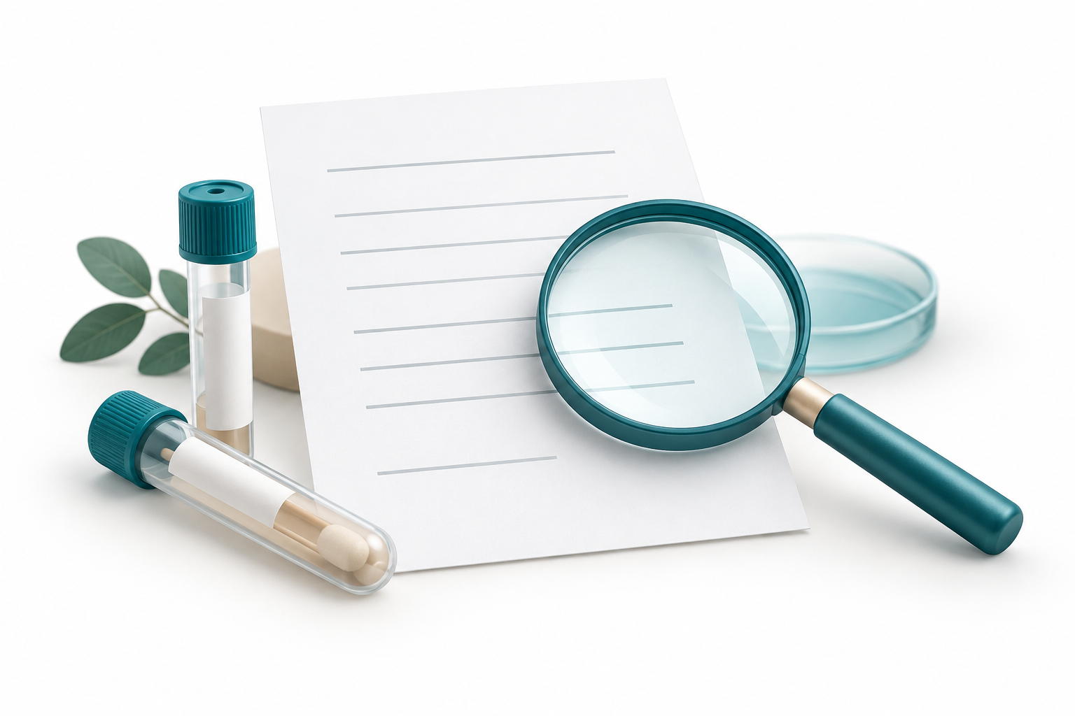 Editorial illustration of a packaged swab and collection container