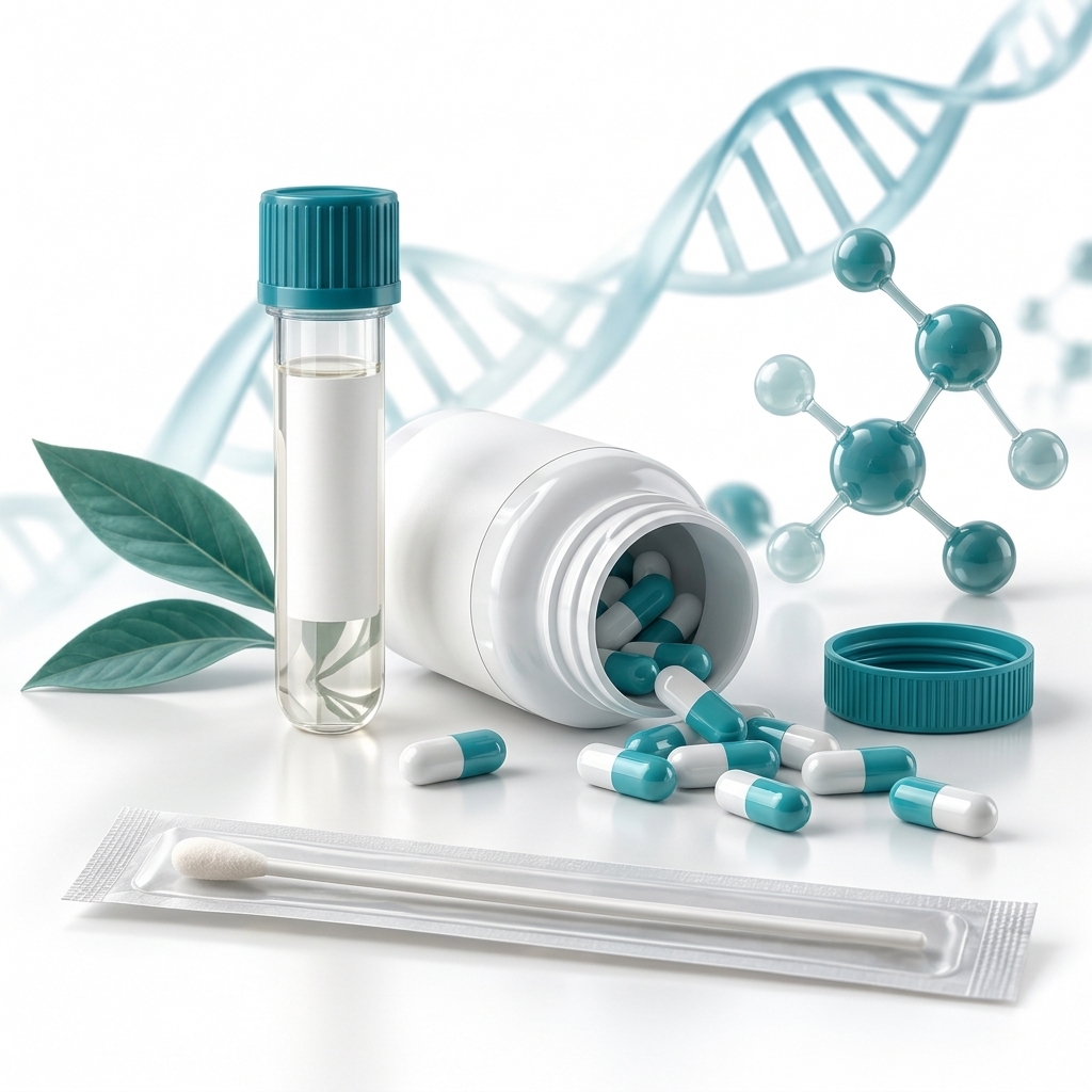 Editorial illustration of a magnifying glass and packaged swab